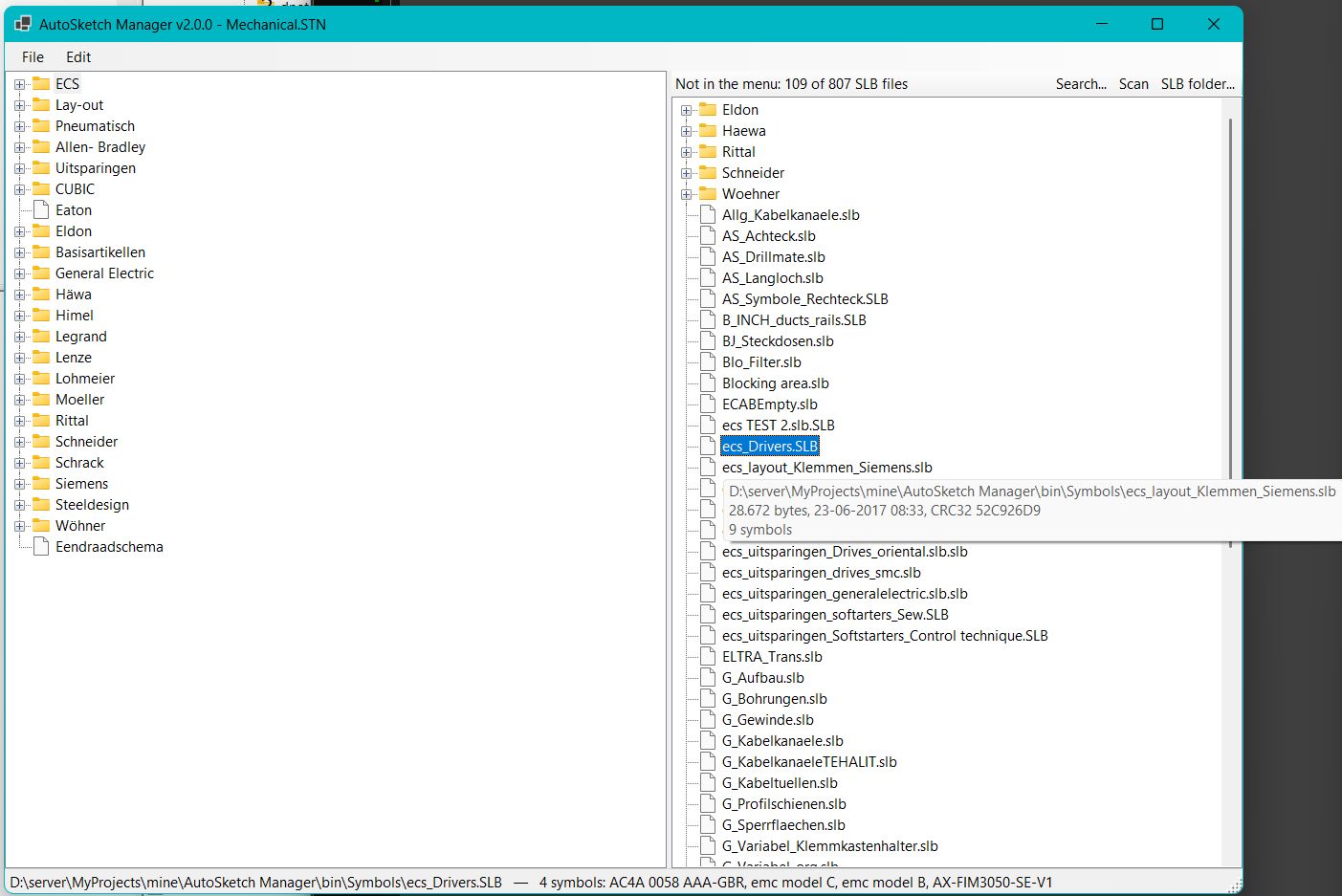 main window with mechanical and slb directory loaded