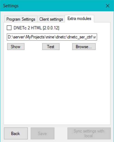DNETC Ser Ctrl Settings: modules tab